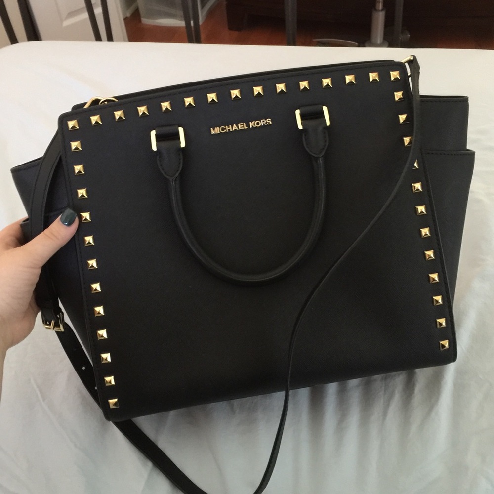 Michael Kors large Selma saffiano studded satchel